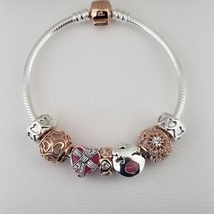 ❤️ 8pc Authentic Pandora TWO TONE LOVE BRACELET GIFT 🎁 SET